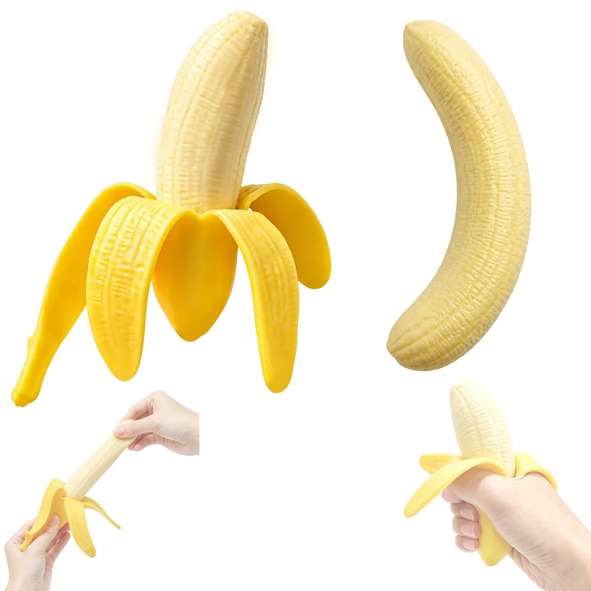 2 Pcs Banana Squishy Scented Slow Rising TPR Toy with and without Peel — product photo