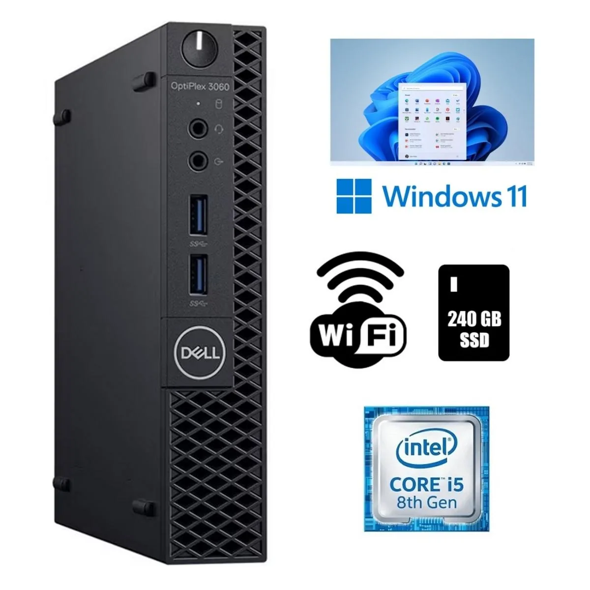 DELL DELL OptiPlex 3060 Micro desktop PC i5-8500T 16GB DDR4 240GB SSD Wi-Fi Windows 11 Pro — product photo