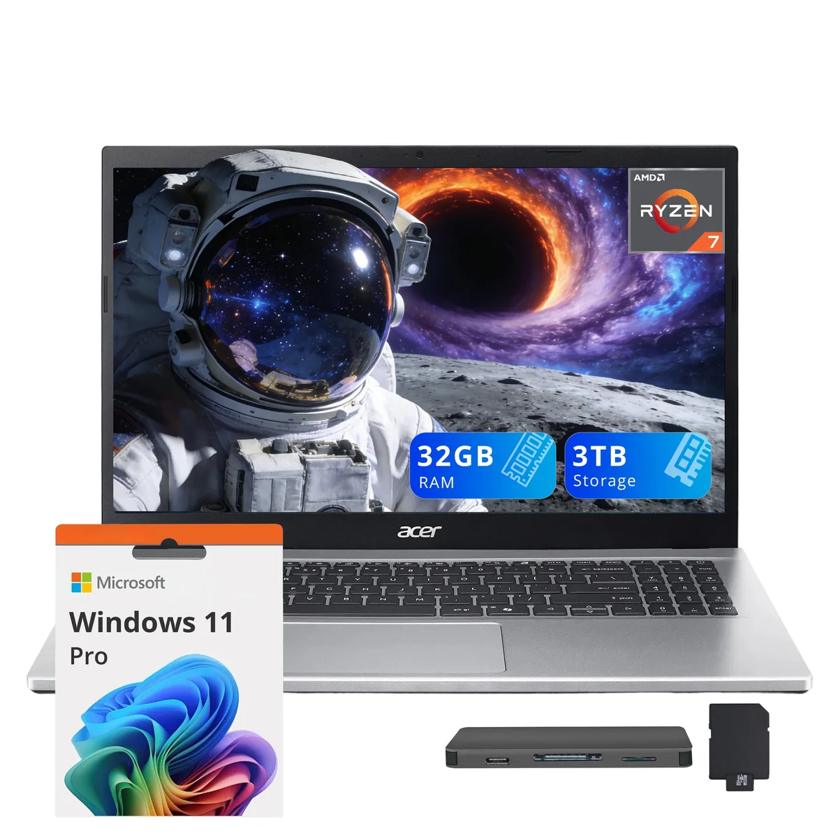Acer America Acer Aspire Go 15 business laptop AMD Ryzen 7 7730U 32GB RAM 2TB SSD 15.6" FHD Silver — product photo
