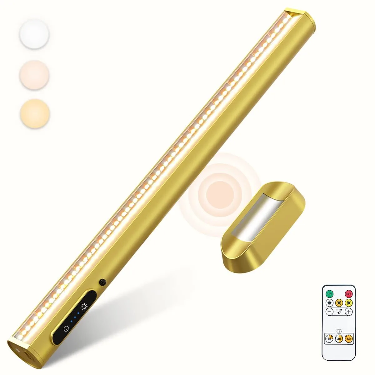 Gold aluminium LED light bar with magnetic base and remote control