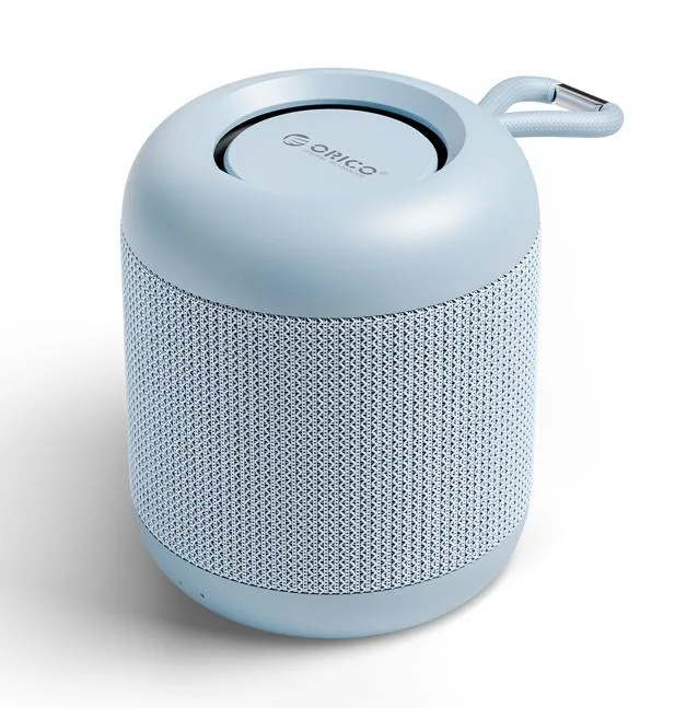 Small blue cylindrical Bluetooth 6.0 speaker with lanyard, IPX5 waterproof