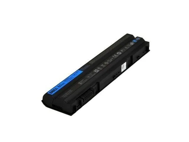 Rectangular black laptop battery with silver contacts and Dell branding