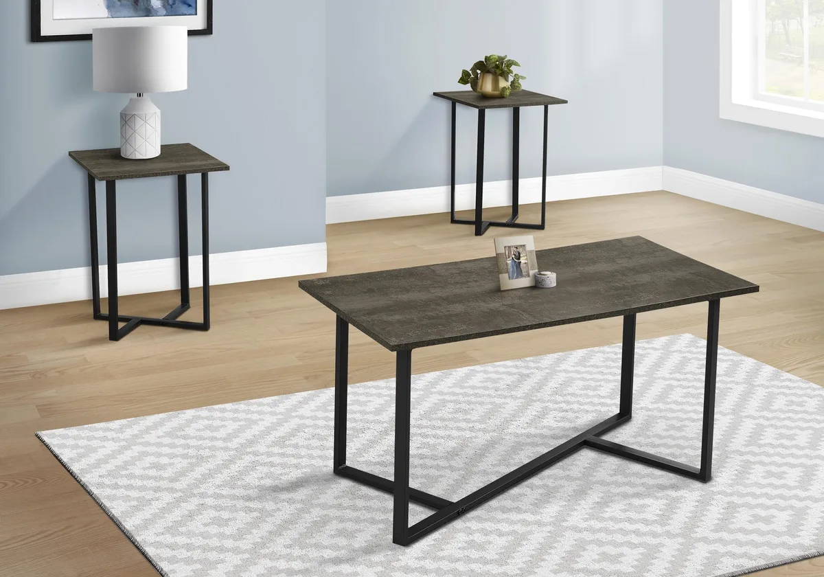 tuphen tuphen 3pcs Occasional Table Set Dark Brown Laminate Black Metal — product photo