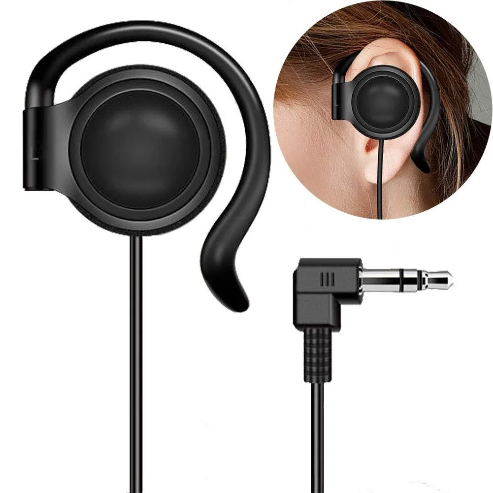 Single left-side ear-hook headphone with 3.5mm plug, foam earpad, tangle-free cable