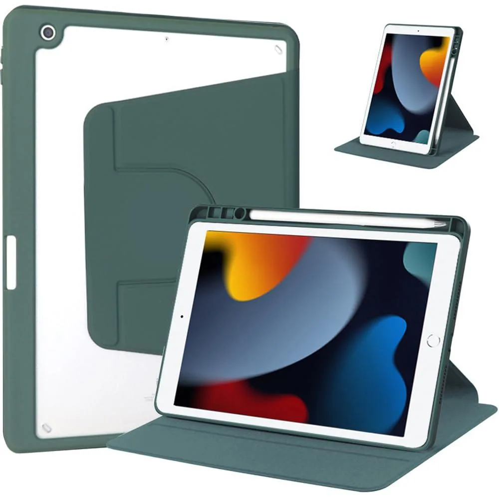 Timoom Timoom 360° Rotatable Clear Acrylic iPad Case with Pencil Holder 10.2" Green — product photo