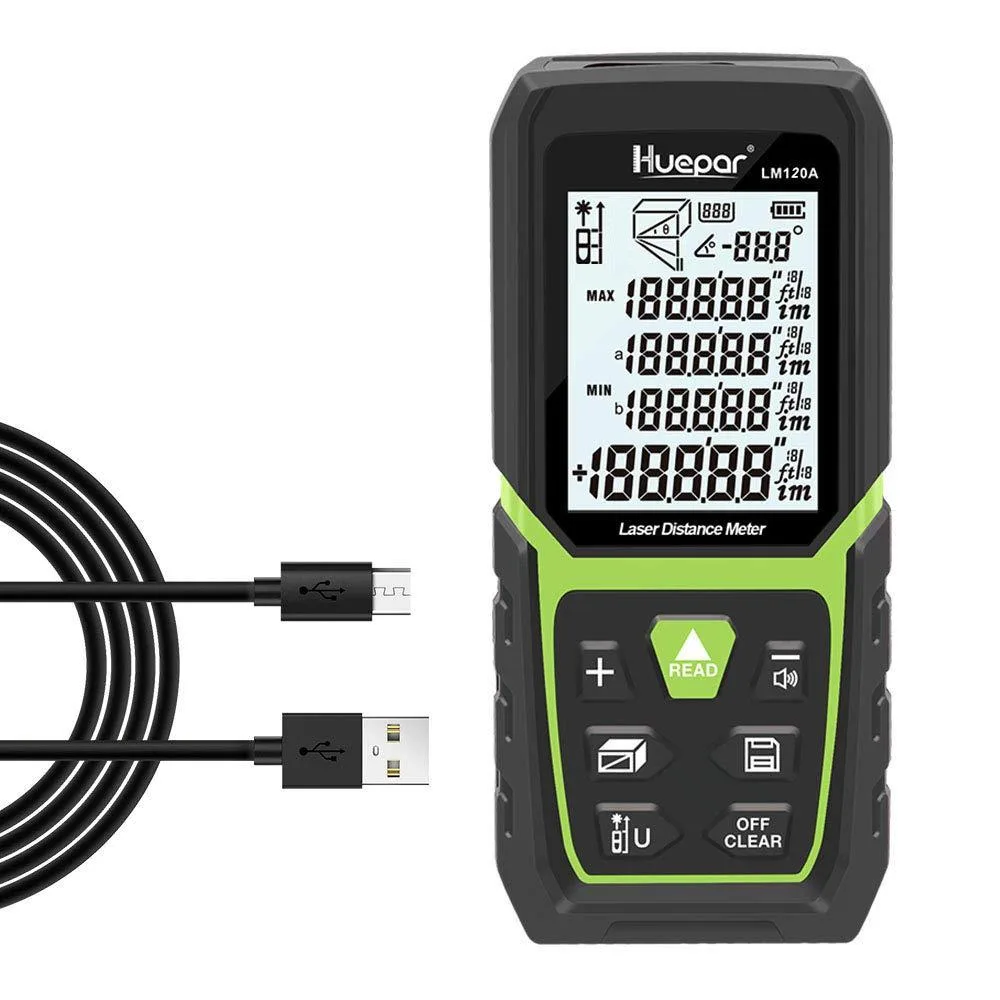  Huepar LM120A Laser Distance Meter 393Ft Li-ion Angle Sensor Backlit LCD — product photo