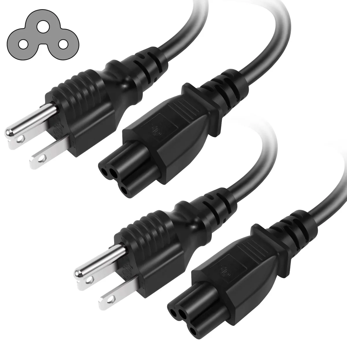  Kaybles 3 Prong AC Power Cord 2 ft 2 Pack NEMA 5-15P to C5 10A 125V 18AWG Black — product photo