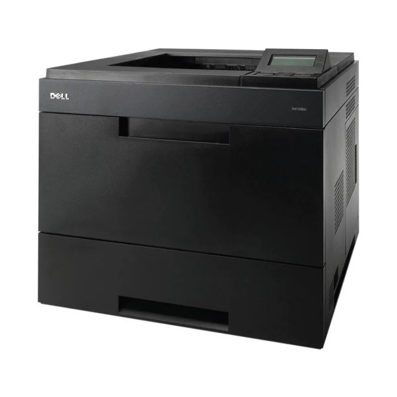 White rectangular Dell 5330dn laser printer with front paper tray and output bin
