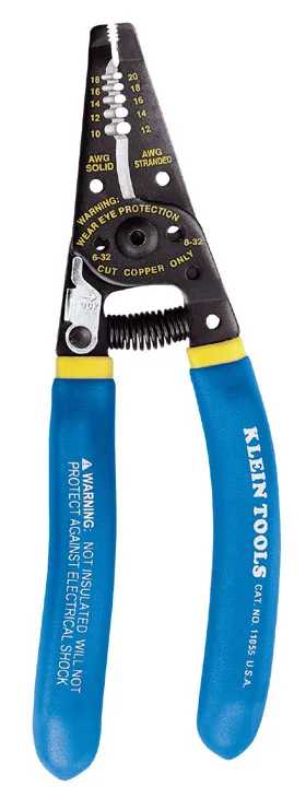 Klein Tools 11055 wire stripper and cutter with blue and yellow comfort grips