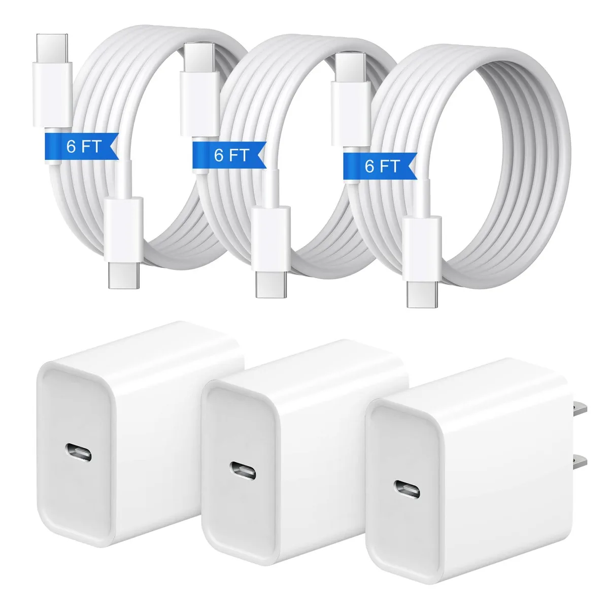  Coreykin 3+3Pack 20W USB-C Charger 6ft Lightning Cable White — product photo