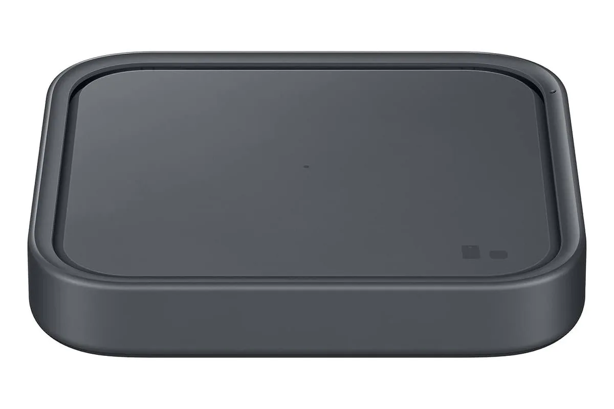 Grey Samsung wireless charging pad with built-in fan and LED indicator