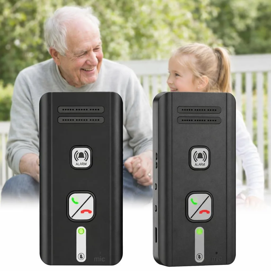Black rectangular wireless intercom unit with front-facing buttons and indicator lights