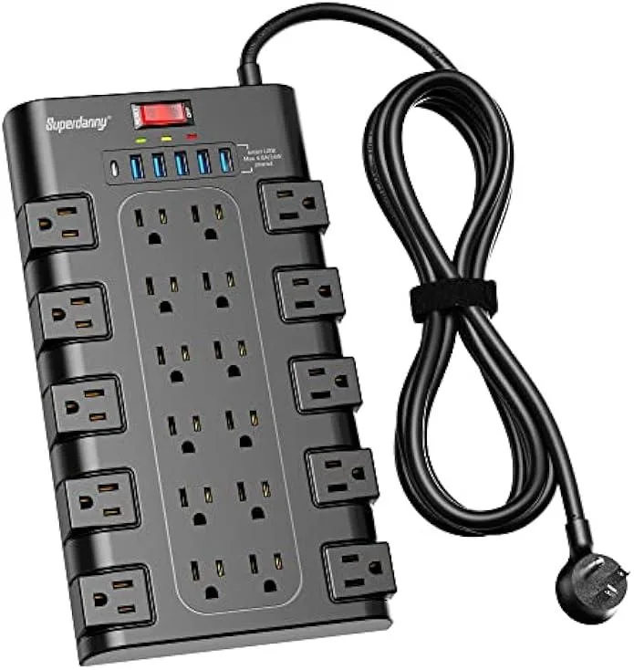 TAURKENAM TAURKENAM 22 AC 6 USB 1875W 2100J 6.5ft power strip — product photo