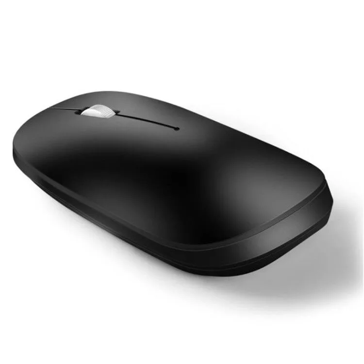 Black Bluetooth mouse with silent buttons and rechargeable battery