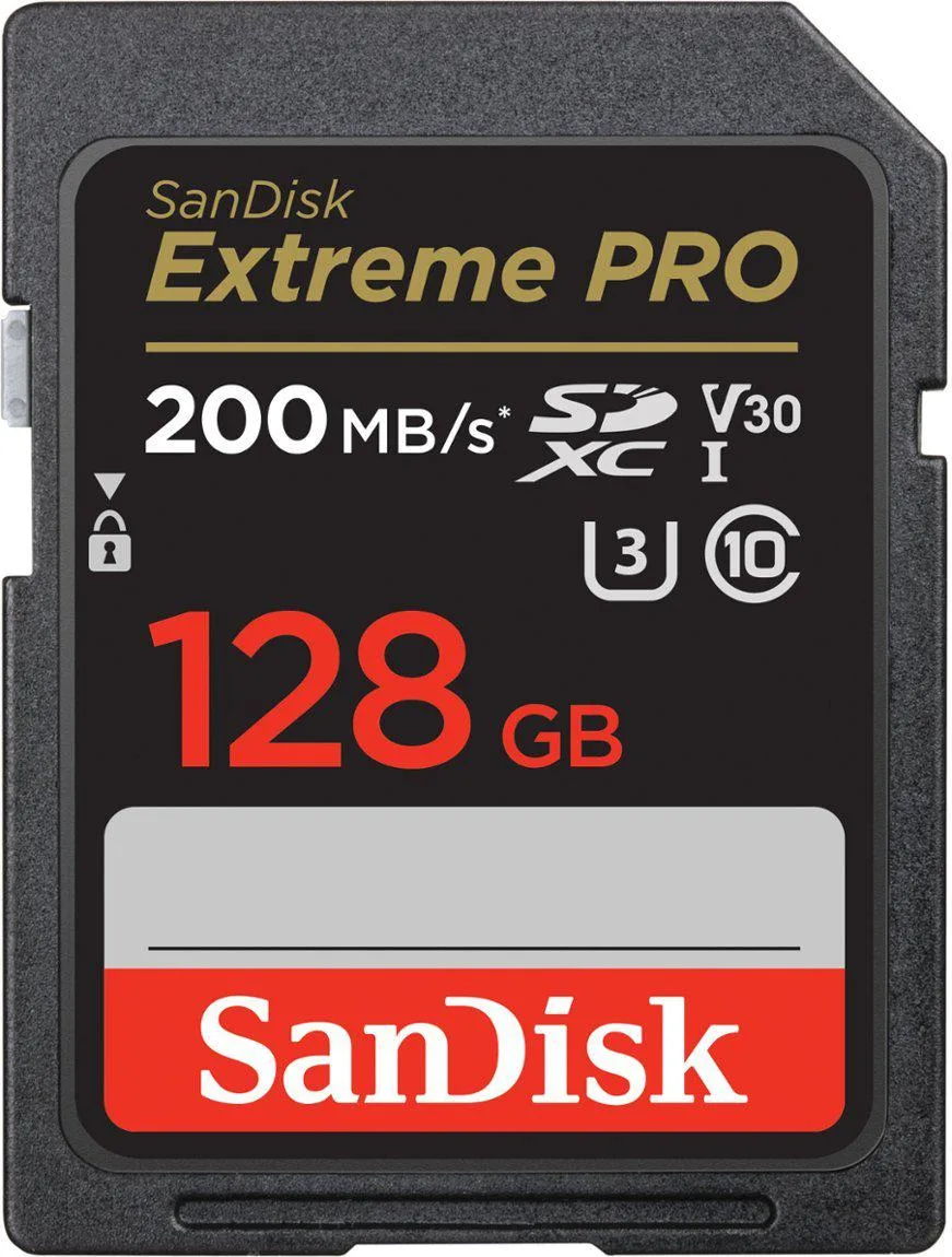 SanDisk SanDisk Extreme PRO 128 GB SDXC U3 V30 120 MB/s read 90 MB/s write SDSDXXD-128G-ANCIN — product photo