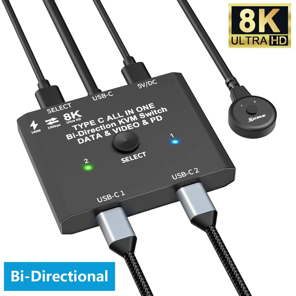 SMA SMA USB-C KVM Switch 2 Ports 8K@60Hz 4K@120Hz 10Gbps 100W PD Bi-Directional — product photo