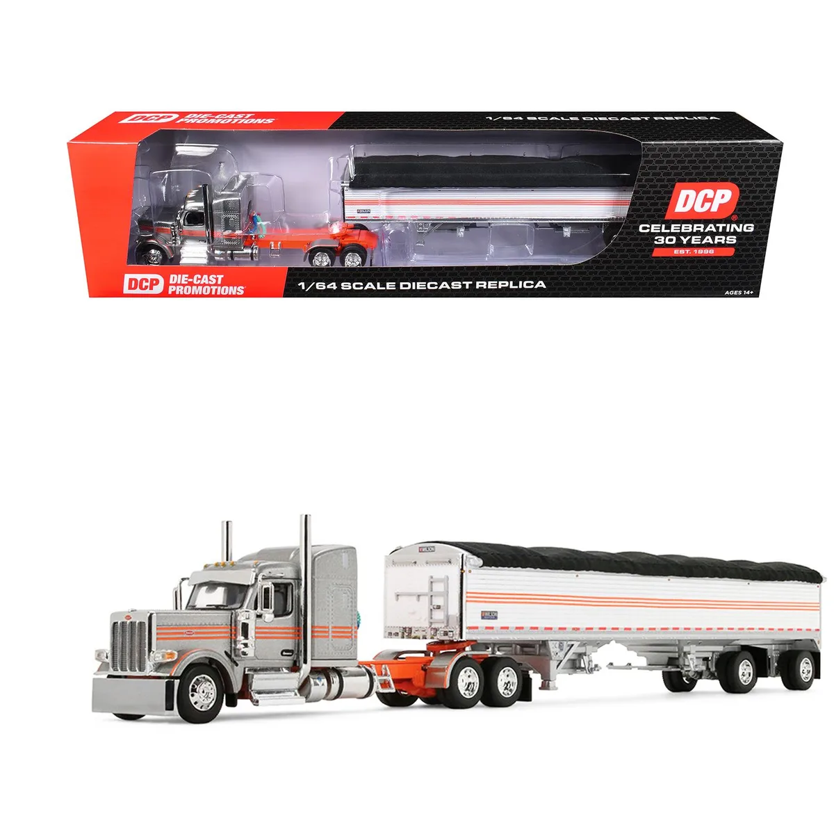 First Gear First Gear Peterbilt 589 58" Sleeper 50' Wilson Trailer Silver Orange 1/64 Diecast — product photo