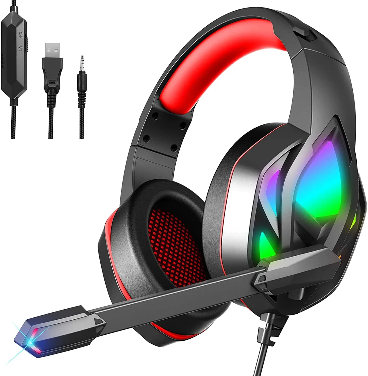 IHDAPP IHDAPP Wired Gaming Headset Black Red RGB USB Carbon 7.1 Surround 3.5mm Jack 120° Mic — product photo