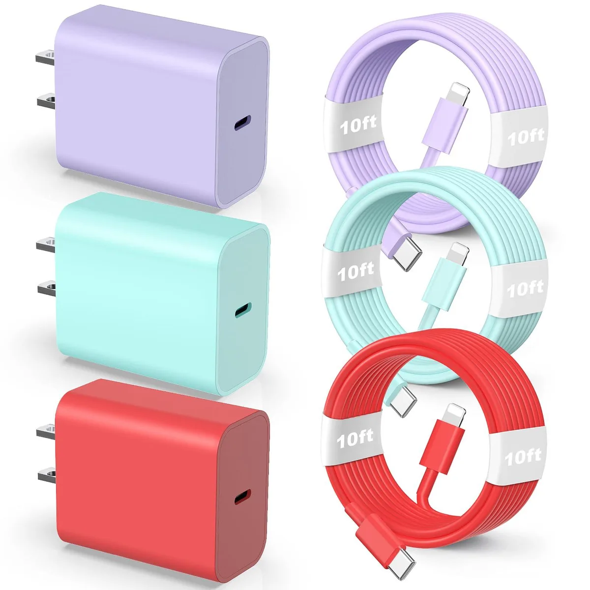 KEHIPI KEHIPI ZYH-J15 USB-C to Lightning cable 10 ft 20 W 3.0 Purple Blue Red — product photo