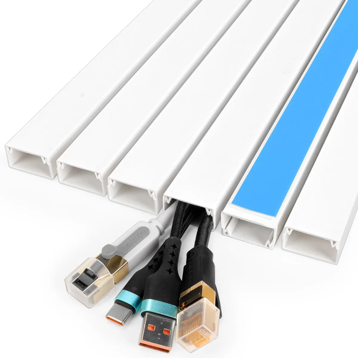 Black self-adhesive cable raceway kit, six 14.5in sections, 87in total, paintable finish