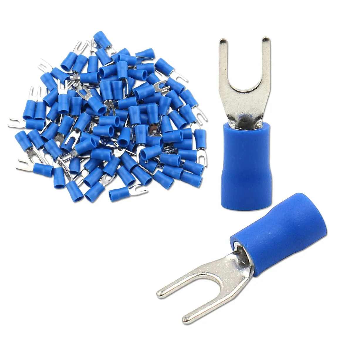  Insulated Fork Spade Wire Connector 14-16AWG #8 Blue 100PCS — product photo