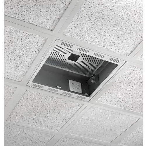 White rectangular mounting shelf with raised edges and ventilation slots, shown flat against a light background