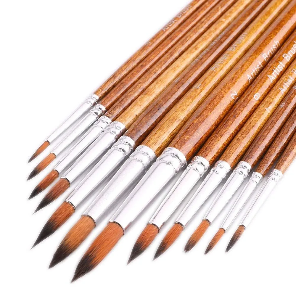  Avery hua bi 001 12pcs Round Paint Brush Set Brown — product photo