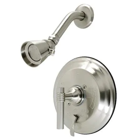 Brushed nickel wall-mount shower faucet with lever handle