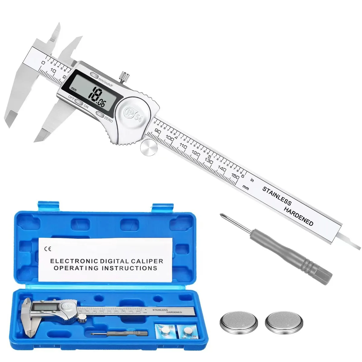 Silver digital caliper 150mm LCD display 350g