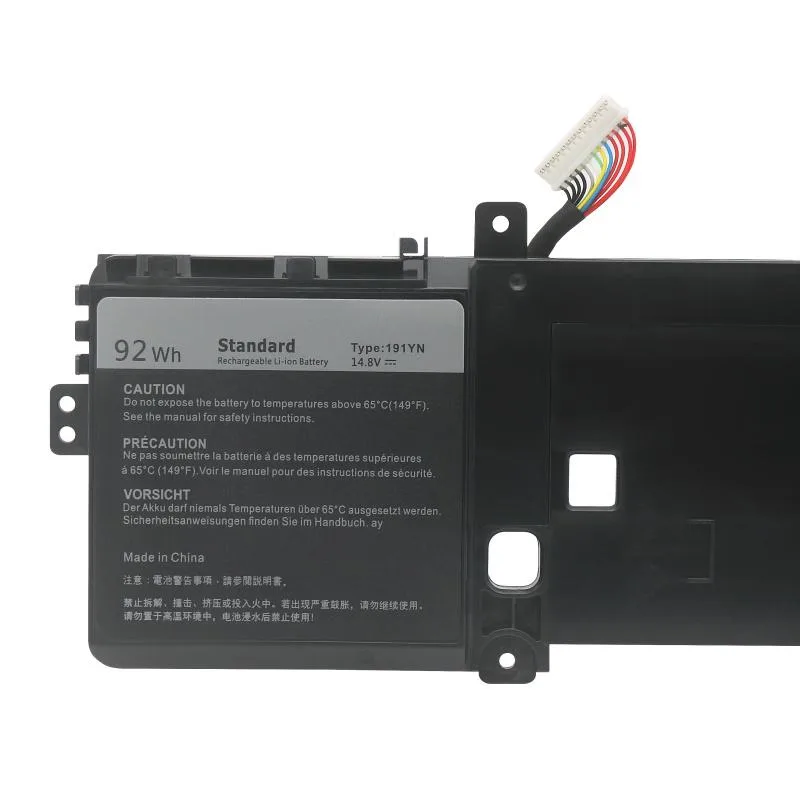 Black rectangular laptop battery, 191YN model, 92Wh 14.8V