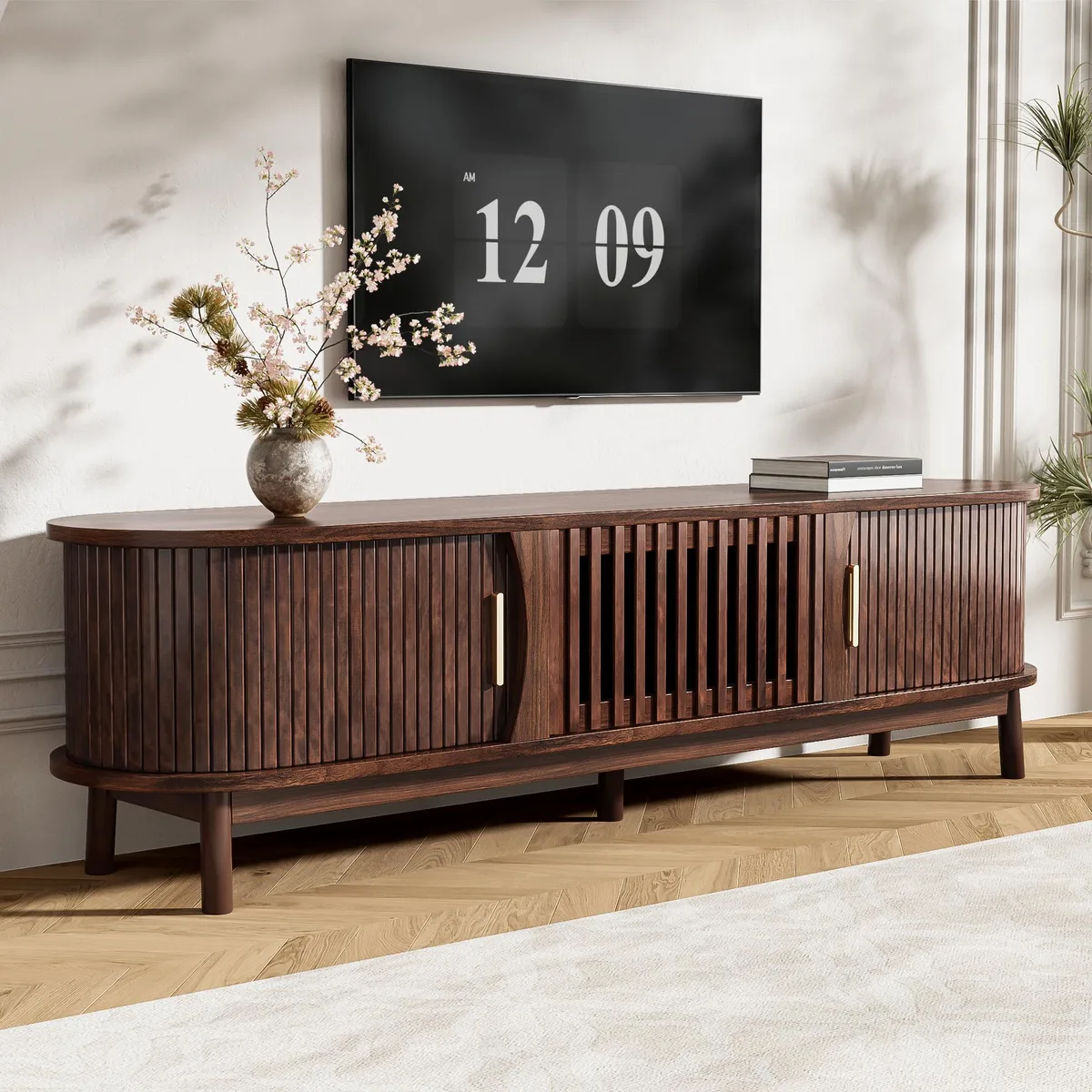 tuphen tuphen TV Stand for 75" TVs Dark Brown Solid Wood MDF — product photo