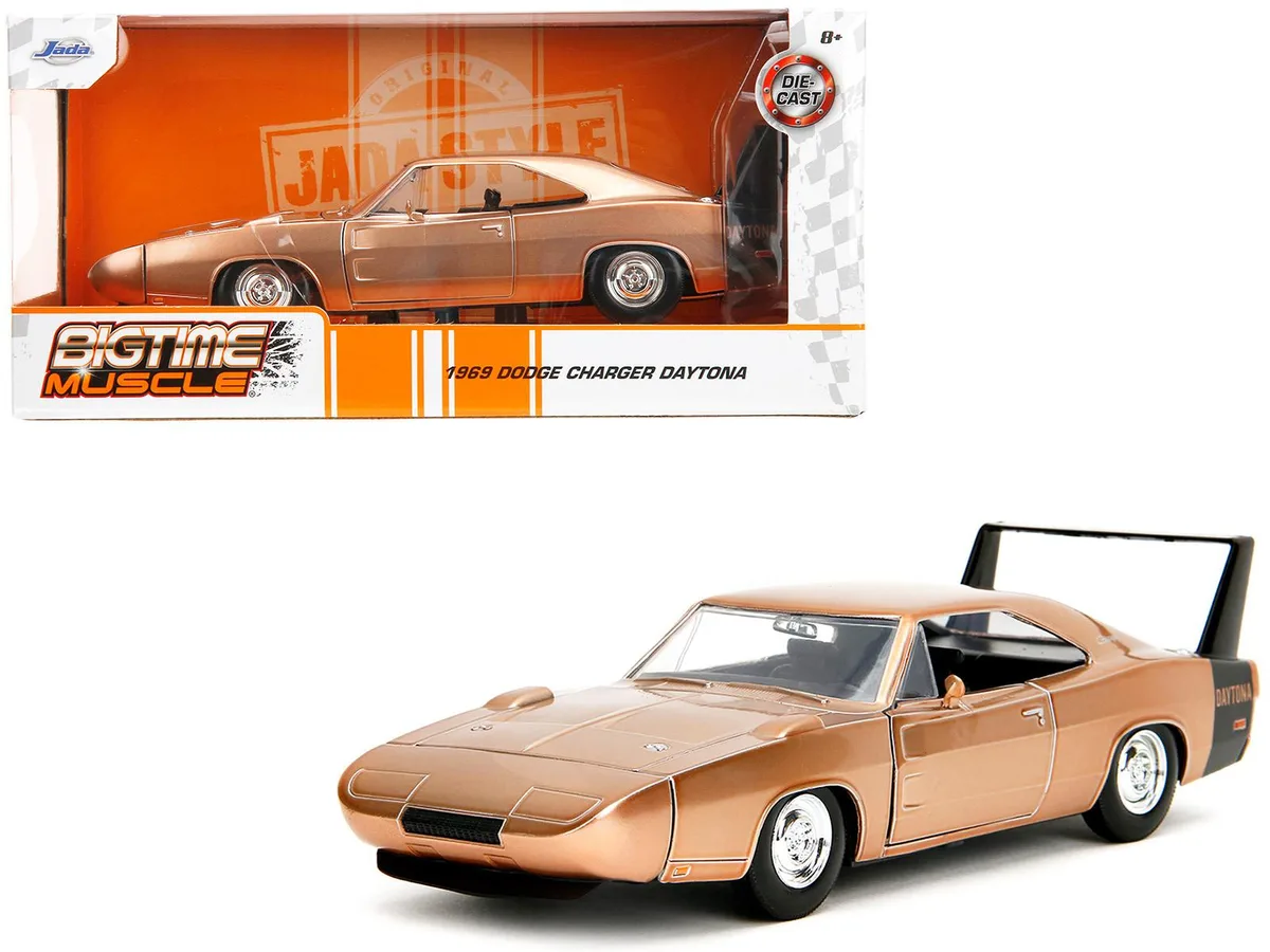 Jada Jada 1969 Dodge Charger Daytona Bronze Metallic Black Tail Stripe Bigtime Muscle 1/24 Diecast — product photo