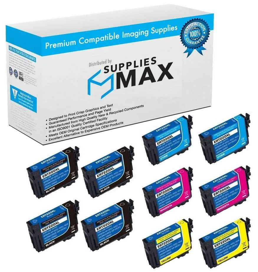 SuppliesMax SuppliesMax T220XL120-4B2CS High Yield Inkjet Combo Pack (4 BK / 2 C / 2 M / 2 Y) — product photo