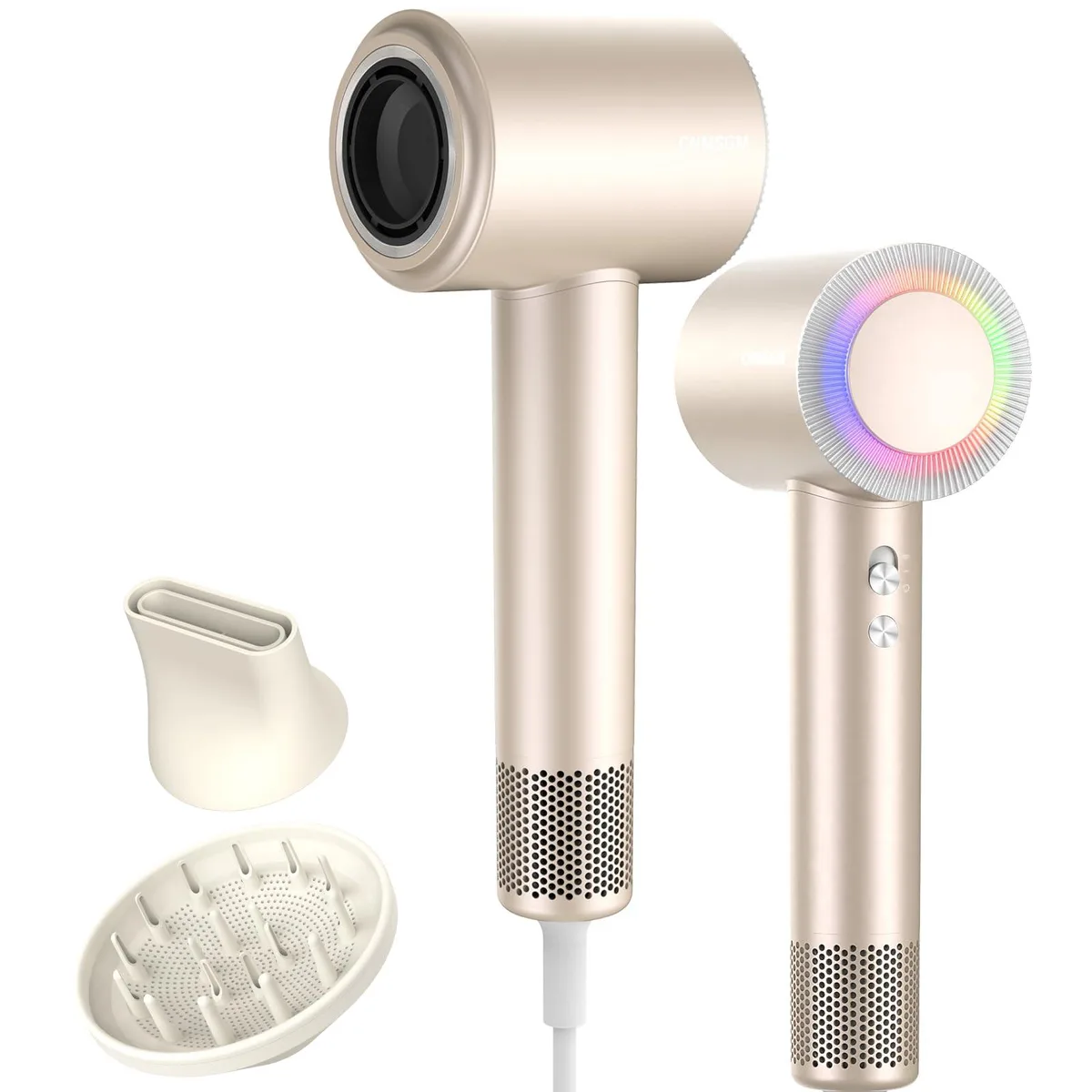 Iridescent ionic hair dryer with magnetic attachments