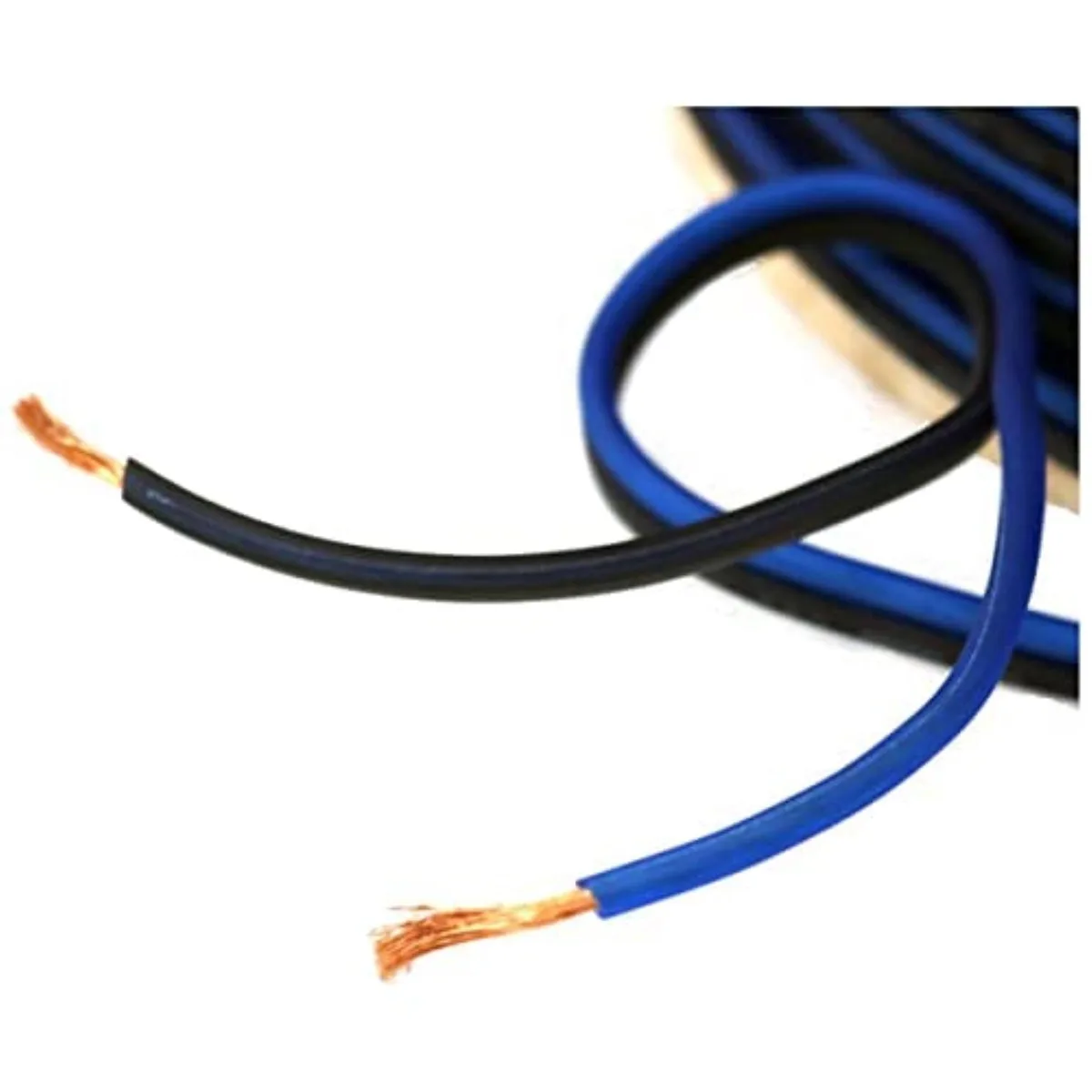 Black insulated speaker wire on a large spool, 14 gauge copper conductor