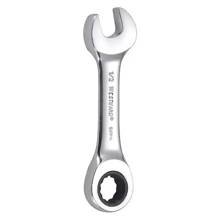 Chrome-finished stubby combination wrench, 1/2 inch SAE