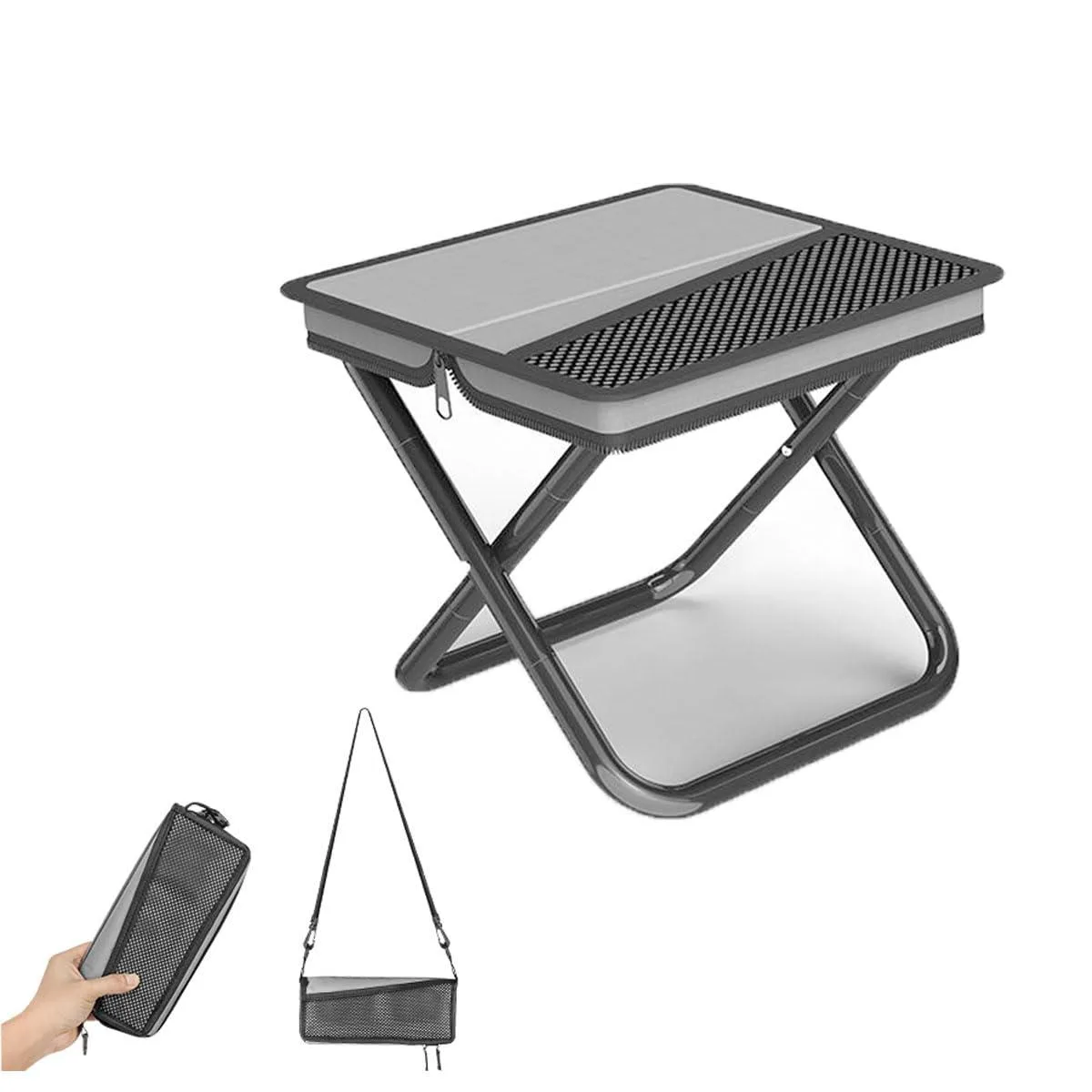  HILIMSE MIMO-FS Grey Handbag Folding Stool 9.0x9.8x7.8 in — product photo