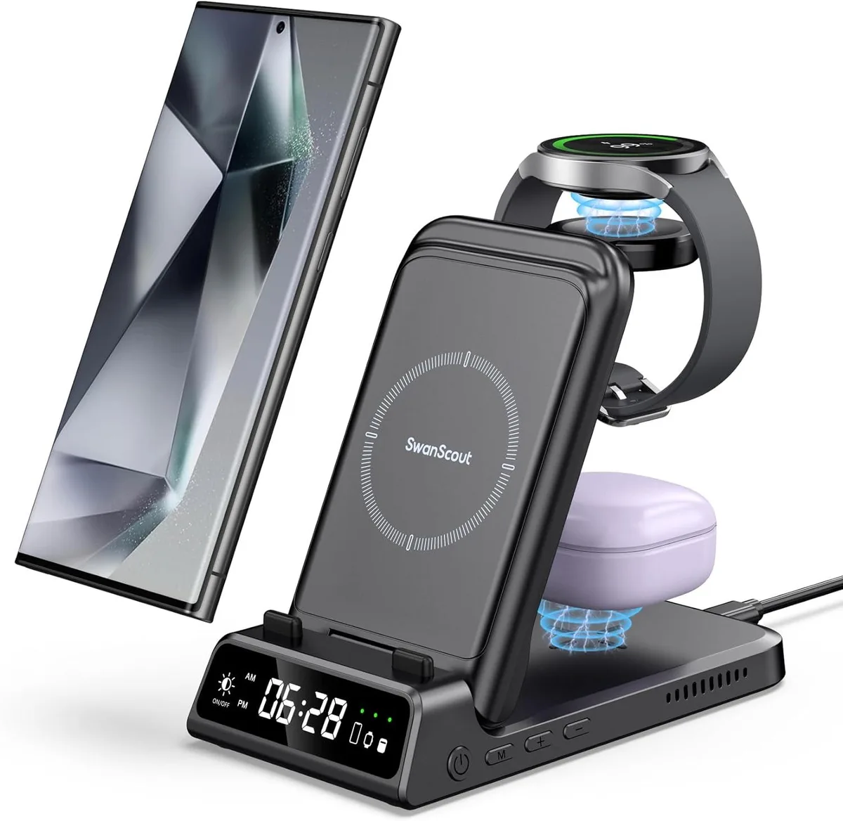 RUOCLRIS RUOCLRIS 3-in-1 Foldable Wireless Charger with Clock — product photo