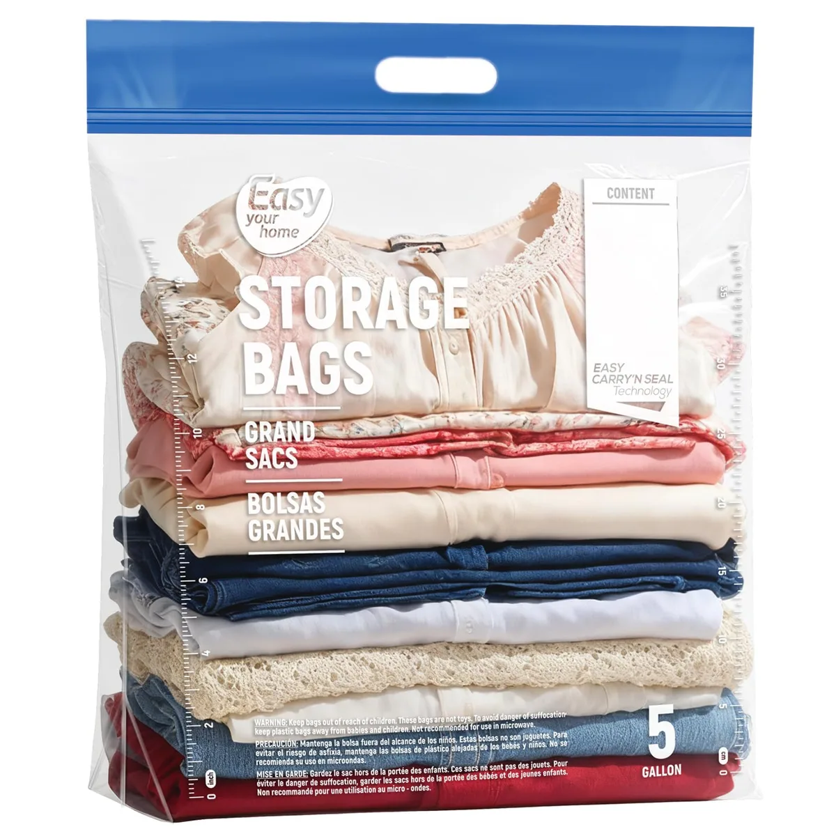 Samsill 5-Gallon Zipper Storage Bags 5-Pack 18x23+7in Black — product photo