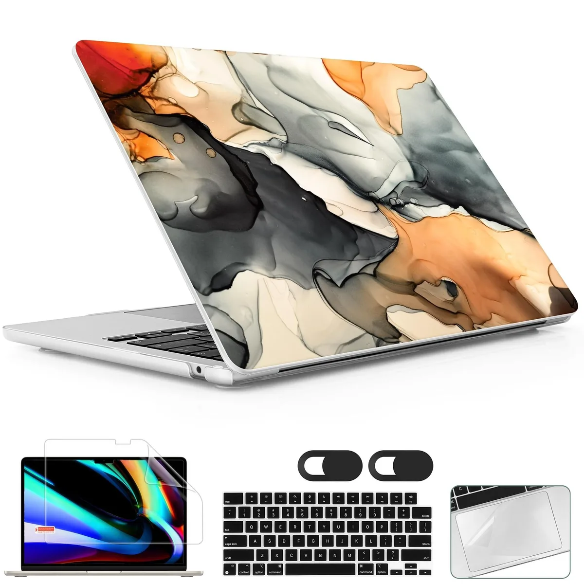 Clear plastic hard shell case with screen protector keyboard cover trackpad film and webcam covers for 13.6 inch MacBook Air