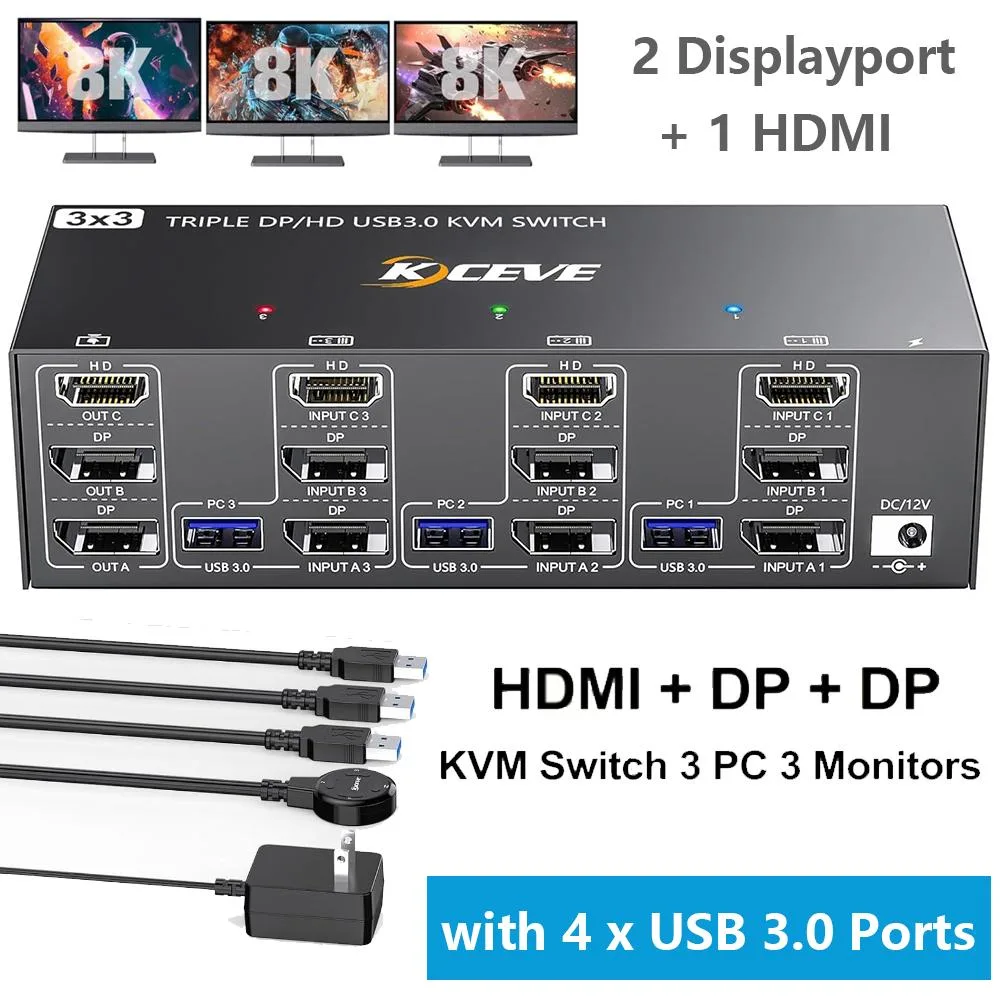 AUTYUE AUTYUE 3-Port 2DP+HDMI KVM Switch 8K60Hz 4K144Hz — product photo