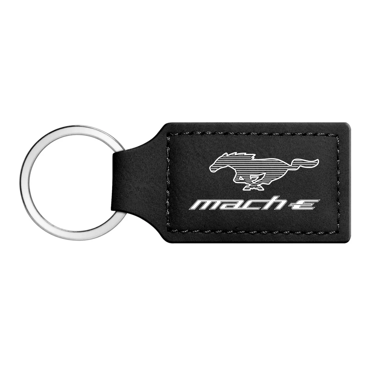 Black rectangular faux-leather key chain with Mustang Mach-E logo