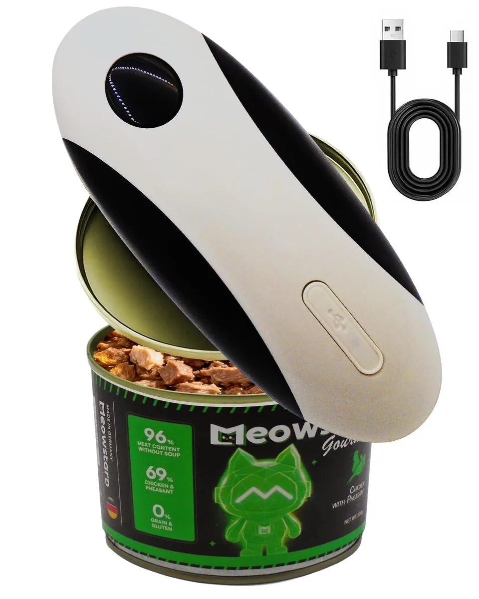 Compact white rechargeable can opener with USB-C charging