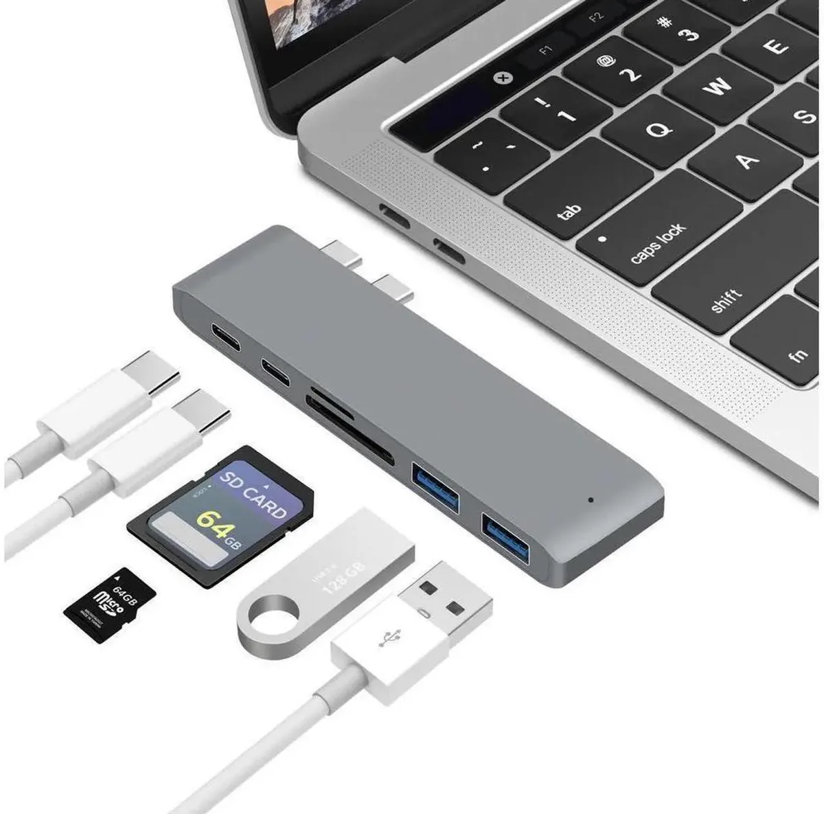 SMUGDESK SMUGDESK USB-C Hub Dual Thunderbolt 3 40Gbps 2×USB 3.0 SD/TF Aluminum Gray eokCXOY — product photo