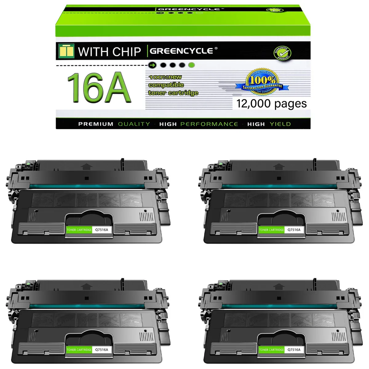 GREENCYCLE GREENCYCLE Q7516A High-Yield Toner Cartridge 4-Pack Black 12000 Pages — product photo