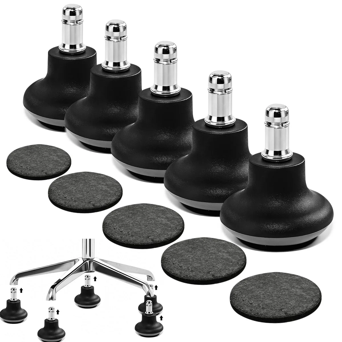  Baldwin Stationary Castors 5-Pack Chair Wheel Stoppers Black 1.46 cm Height 150 lbs Each 750 lbs Total — product photo