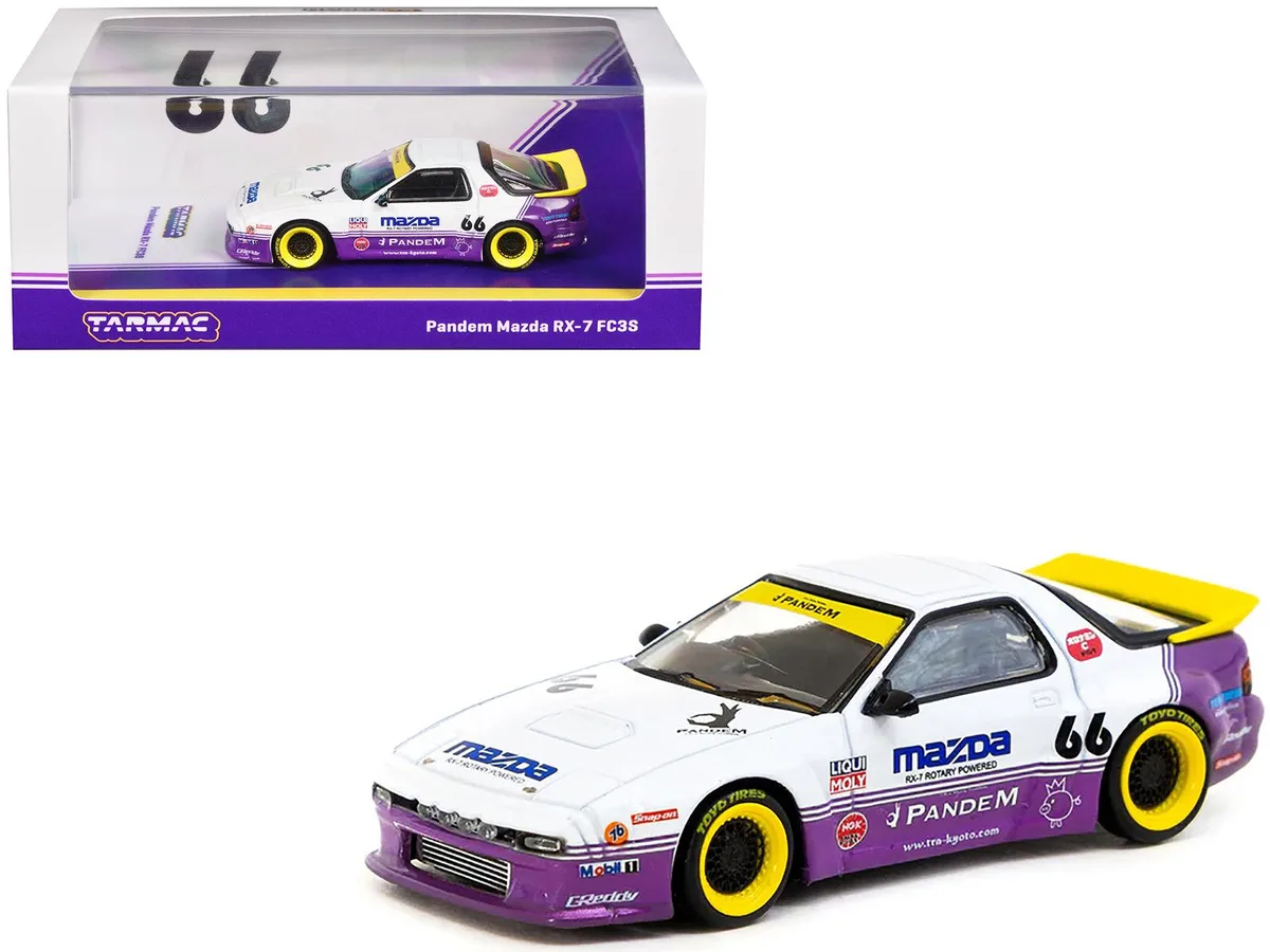 Tarmac Works Tarmac Works Mazda RX-7 FC3S Pandem RHD #66 White Purple 1/64 Hobby Collectible — product photo