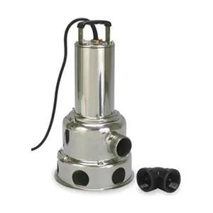 Stainless steel submersible sewage pump, cylindrical motor housing with discharge outlet