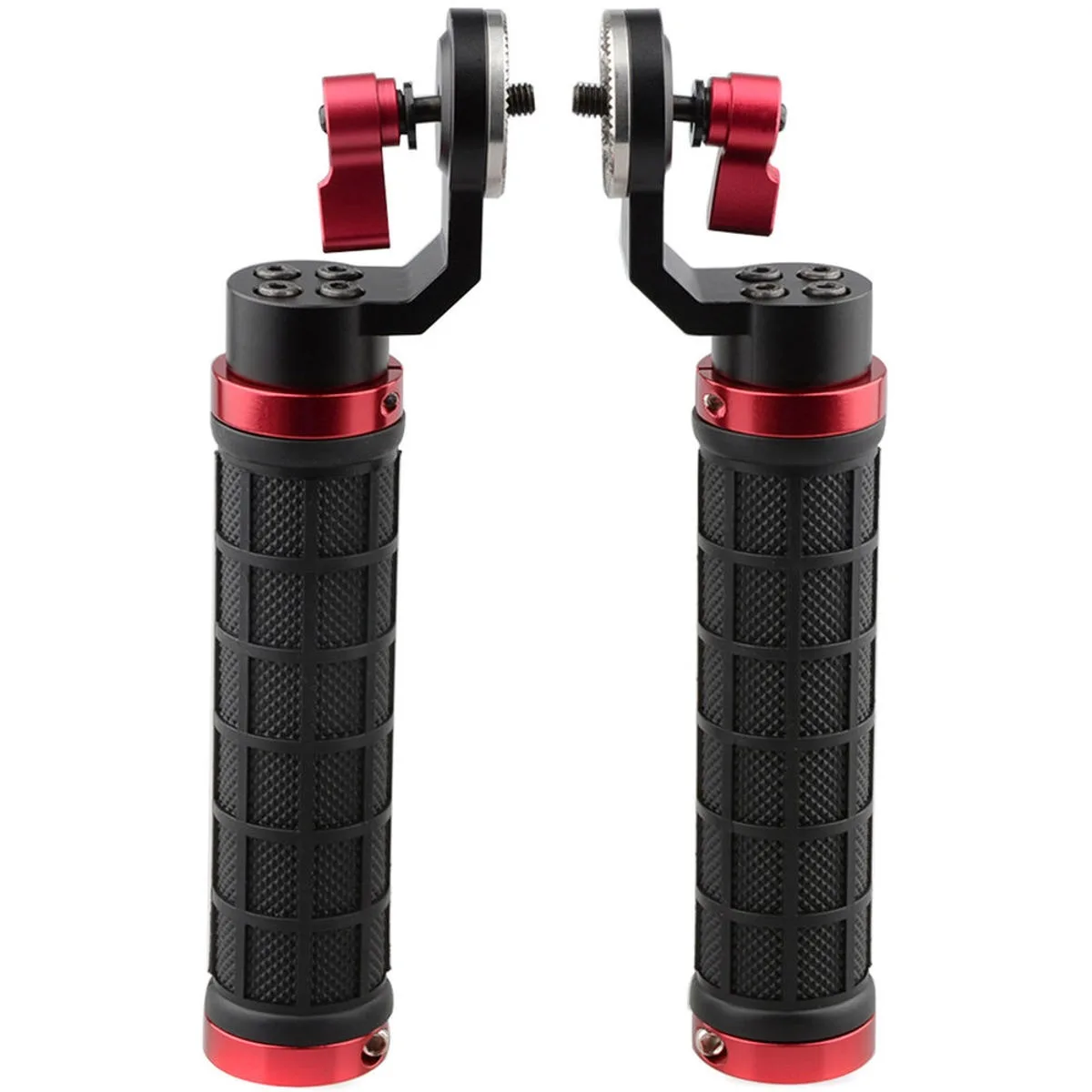 Two red rubber rosette handle grips, 192 mm long, aluminium core, sold as a pair