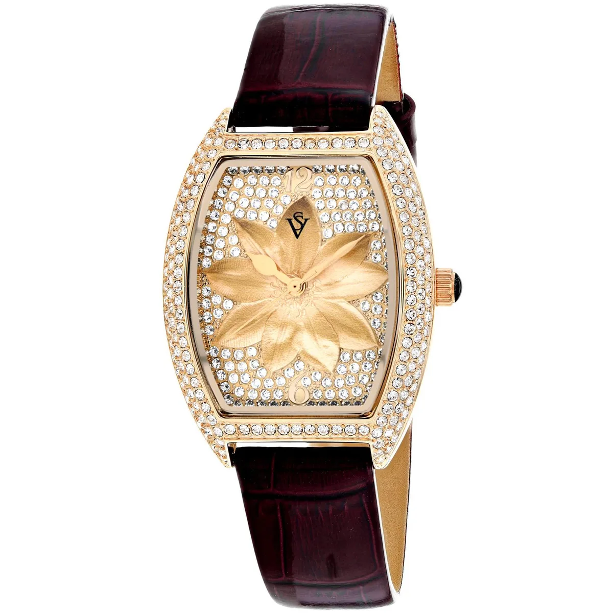 Stainless steel watch with brown leather strap and brown dial